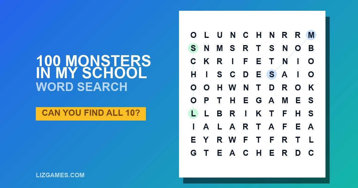 100 Monsters in My School Word Search