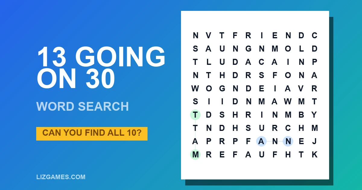 13 Going On 30 Word Search