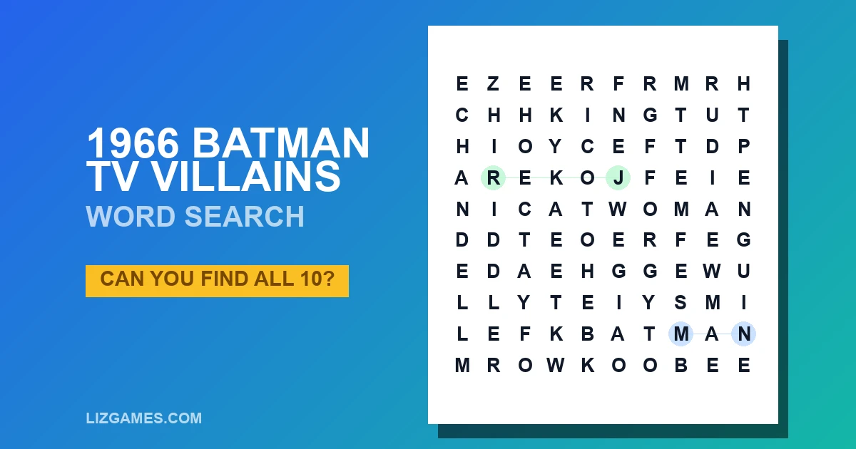 1966 Batman TV Villains Word Search
