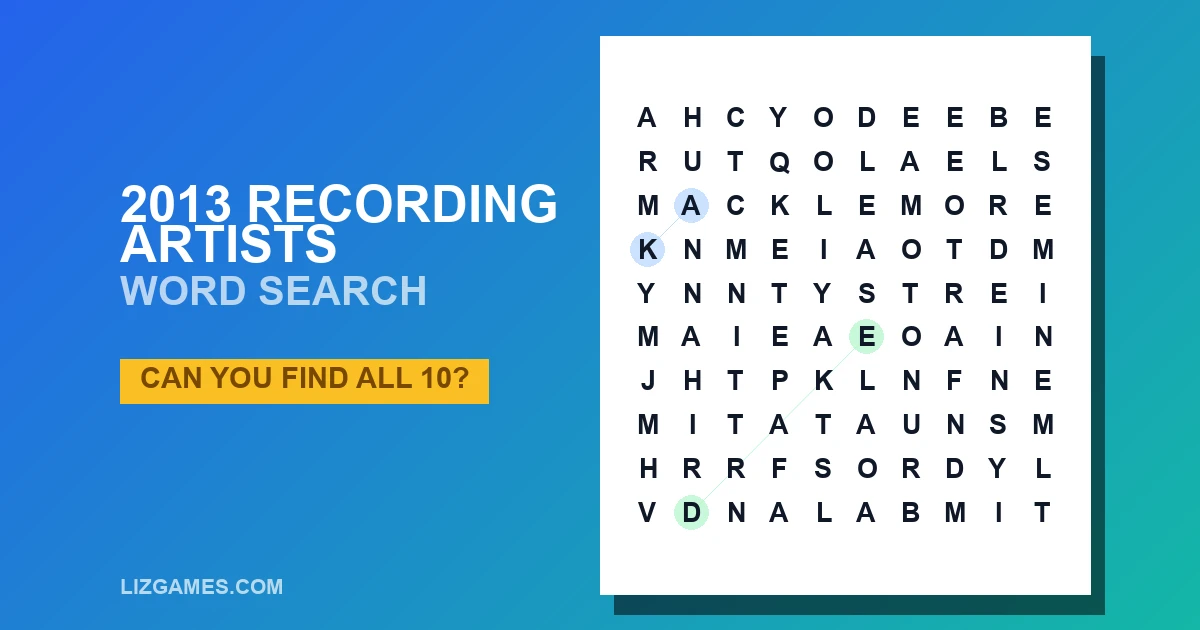 2013 Recording Artists Word Search