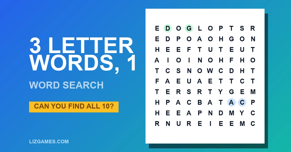 3 Letter Words, 1 Word Search
