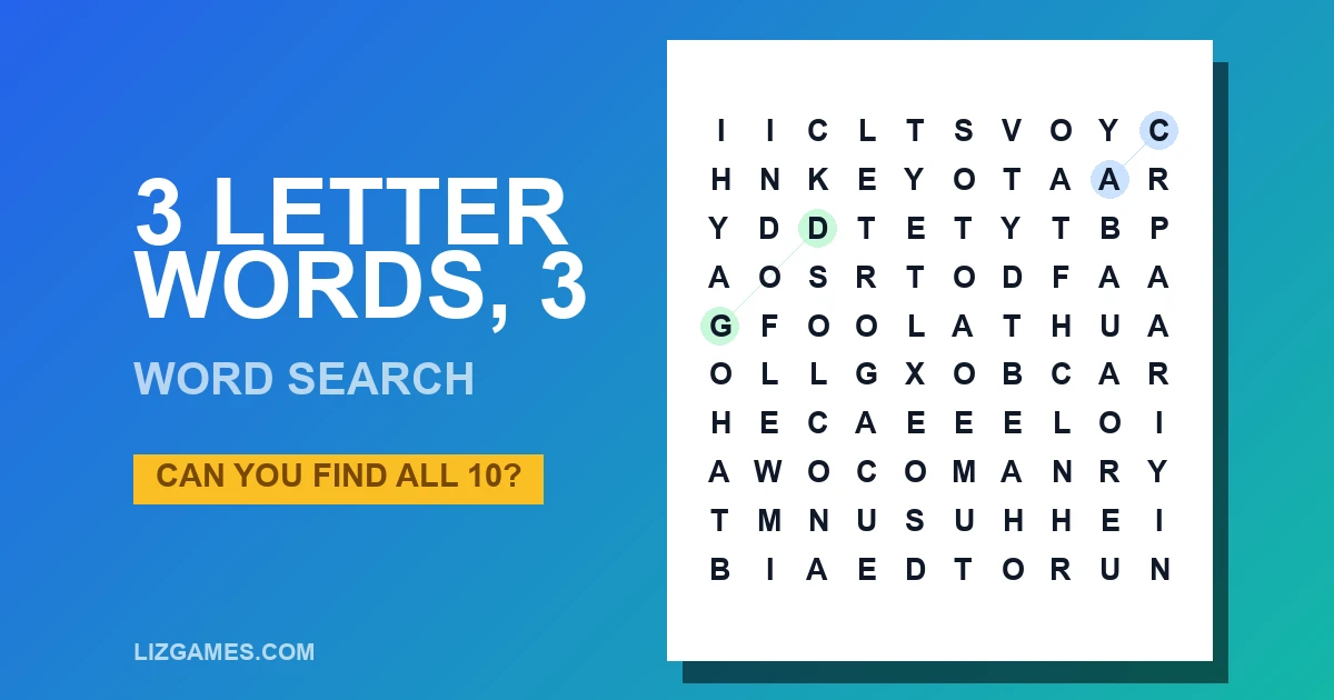 3 Letter Words, 3 Word Search