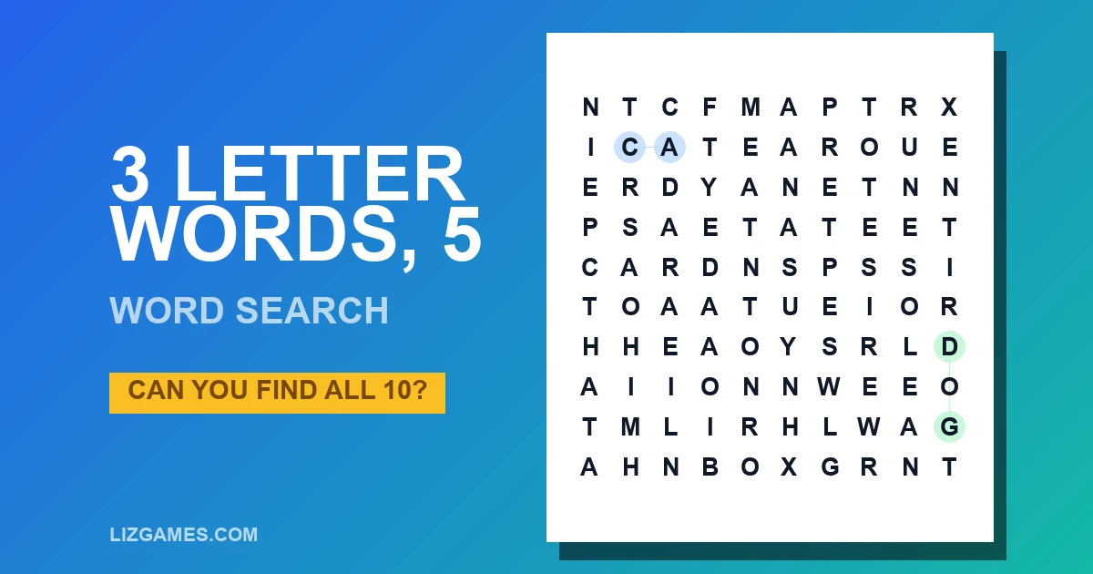 3 Letter Words, 5 Word Search