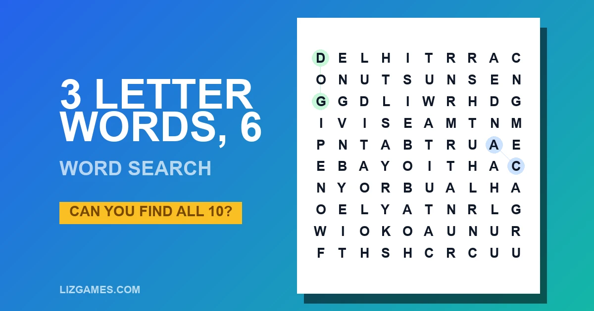 3 Letter Words, 6 Word Search
