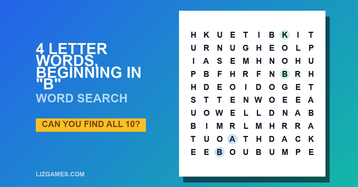 4 Letter Words, beginning in "B" Word Search