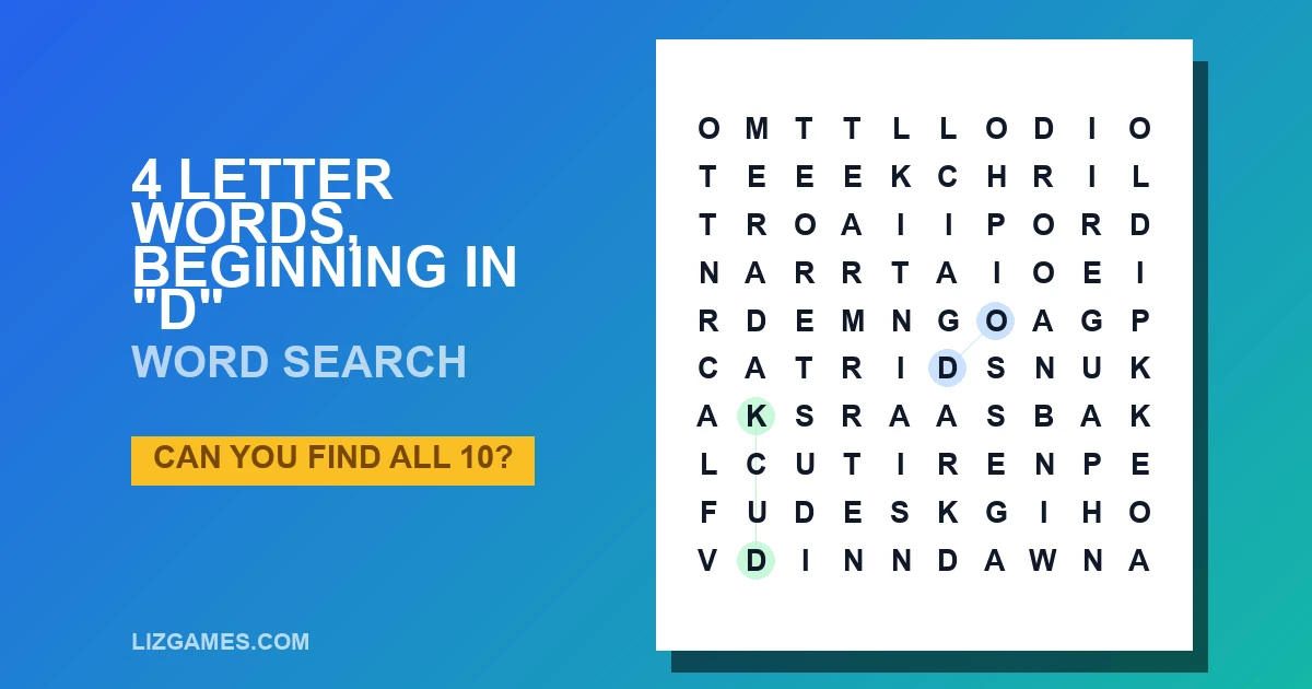 4 Letter Words, beginning in "D" Word Search