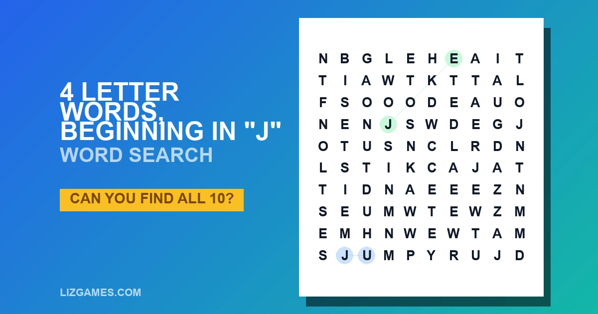 4 Letter Words, beginning in "J" Word Search