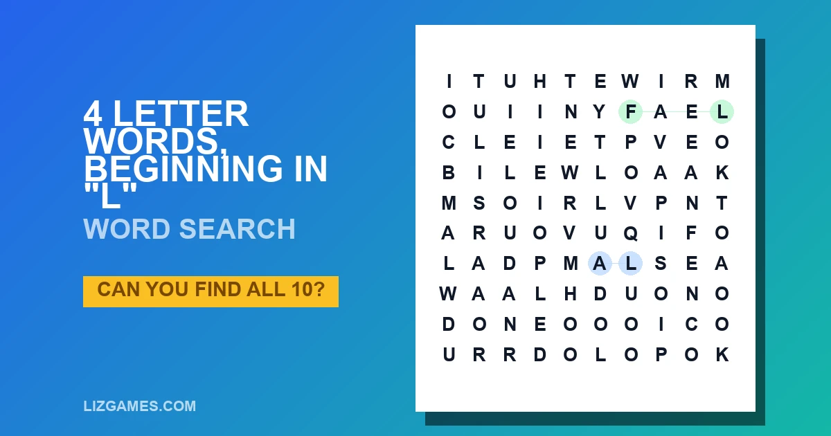4 Letter Words, beginning in "L" Word Search