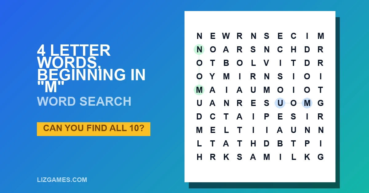 4 Letter Words, beginning in "M" Word Search