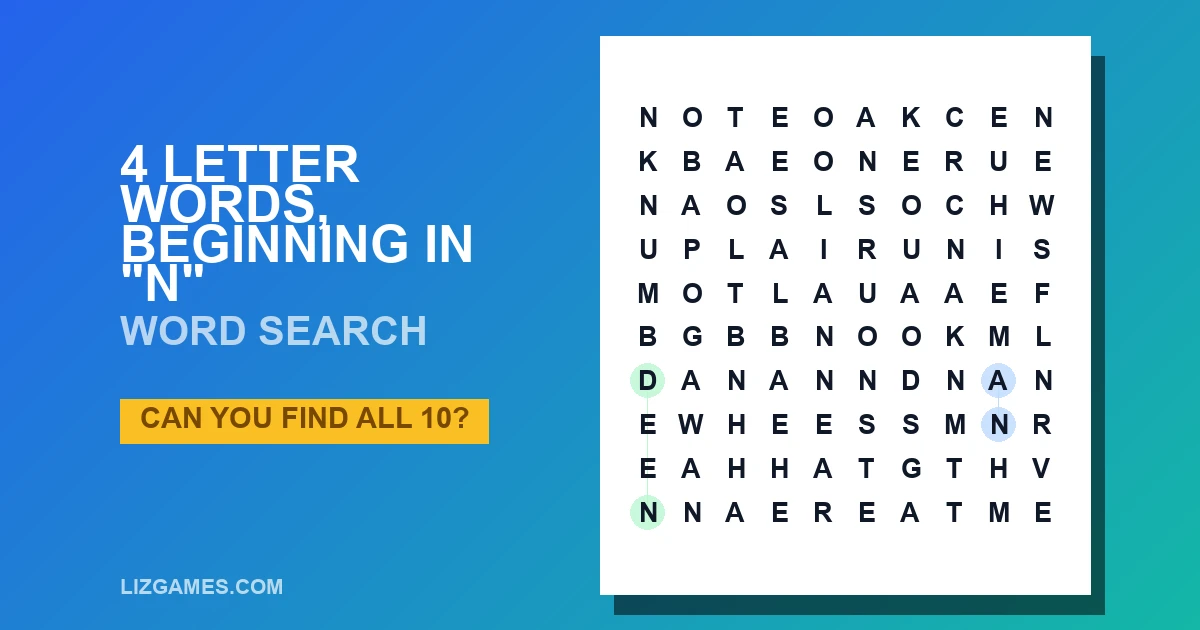 4 Letter Words, beginning in "N" Word Search