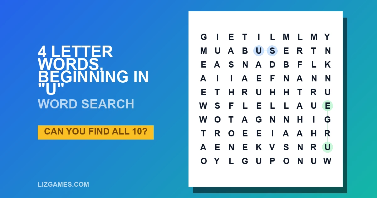 4 Letter Words, beginning in "U" Word Search