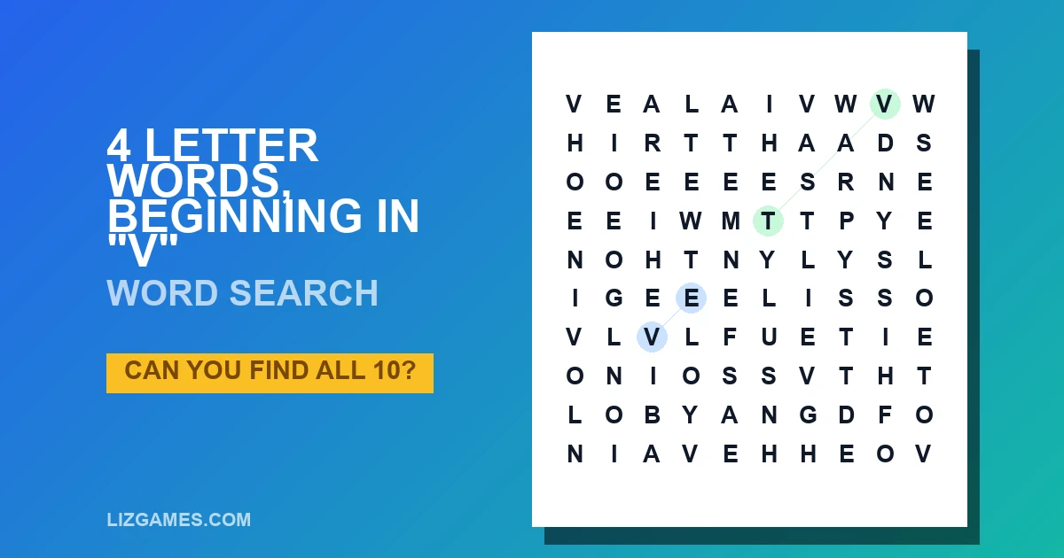 4 Letter Words, beginning in "V" Word Search