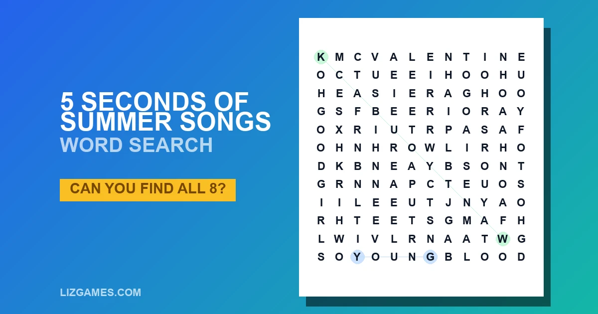 5 Seconds Of Summer Songs Word Search