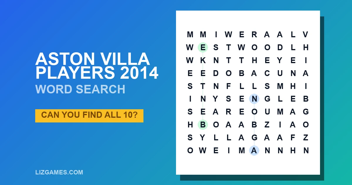 Aston Villa Players 2014 Word Search