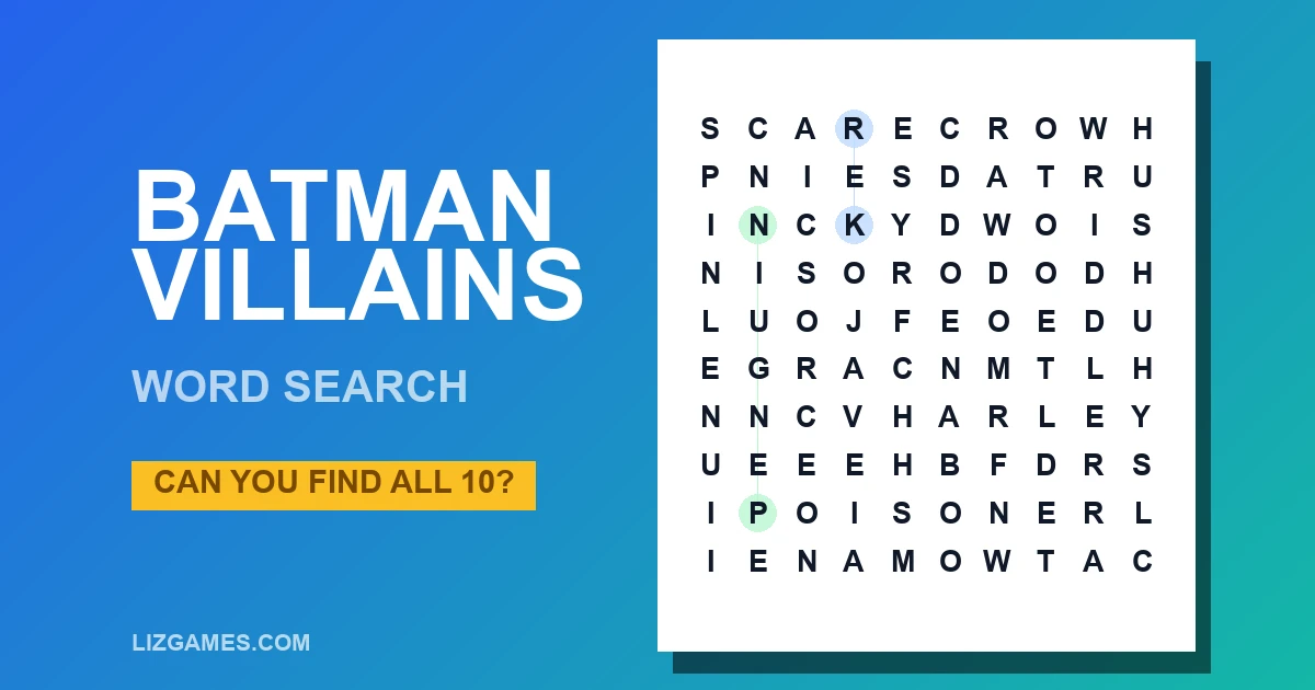 Batman Villains Word Search