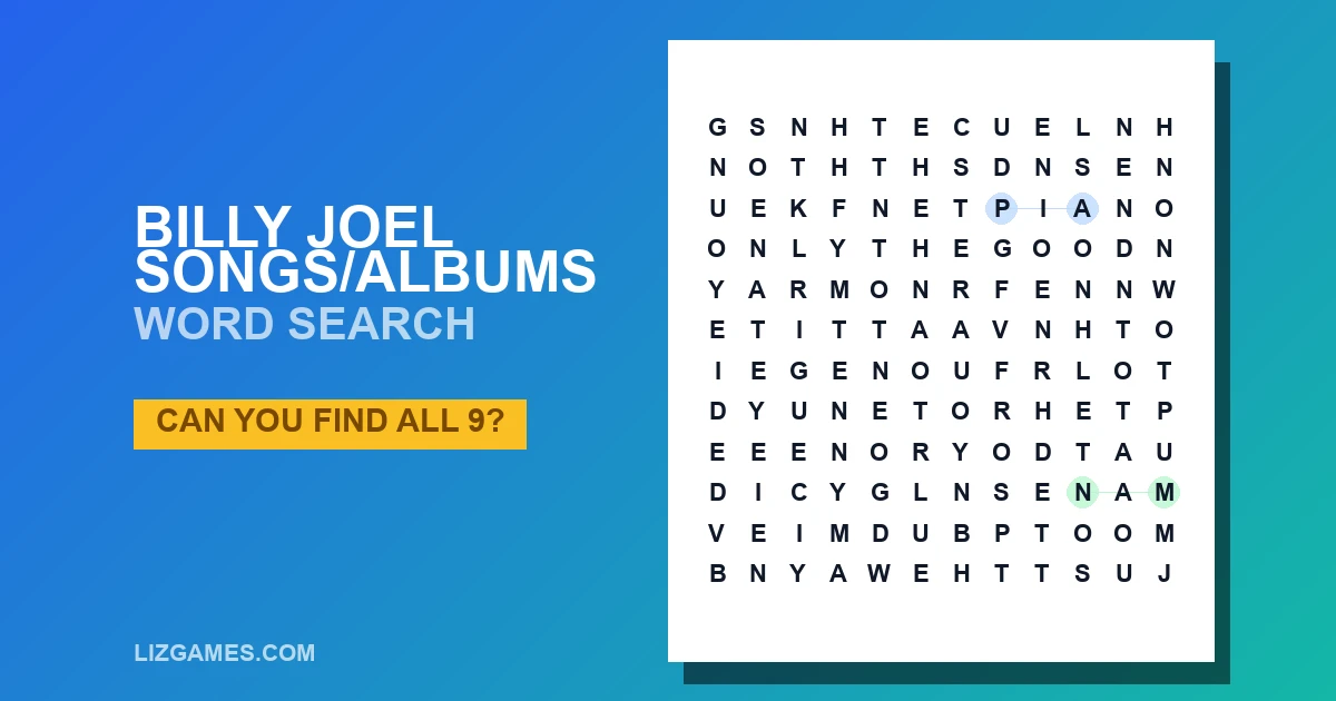 Billy Joel Songs/Albums Word Search