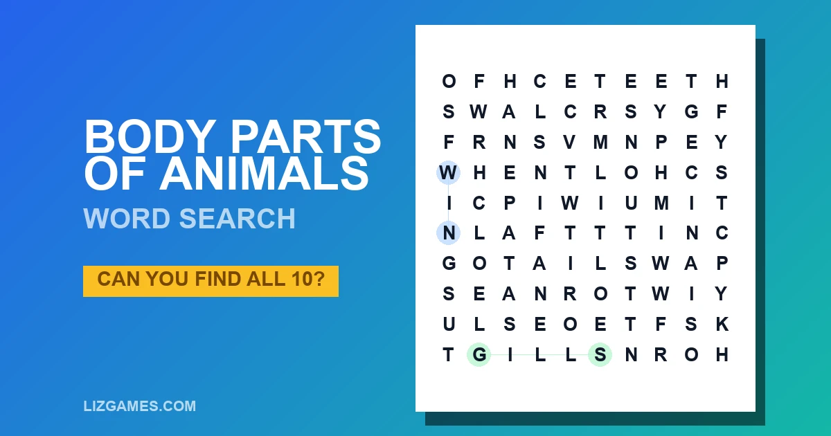 Body Parts of Animals Word Search
