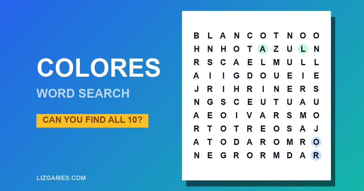 Colores Word Search