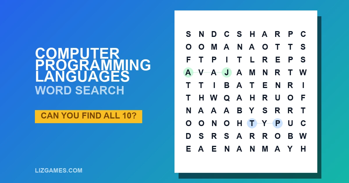 Computer Programming Languages Word Search