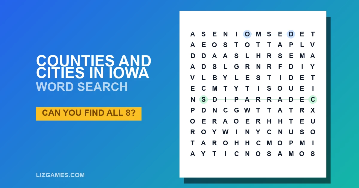 Counties And Cities In Iowa Word Search