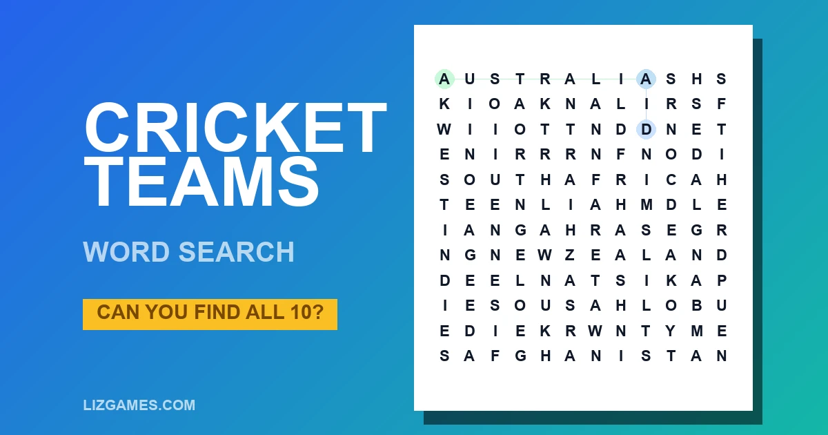 Cricket Teams Word Search