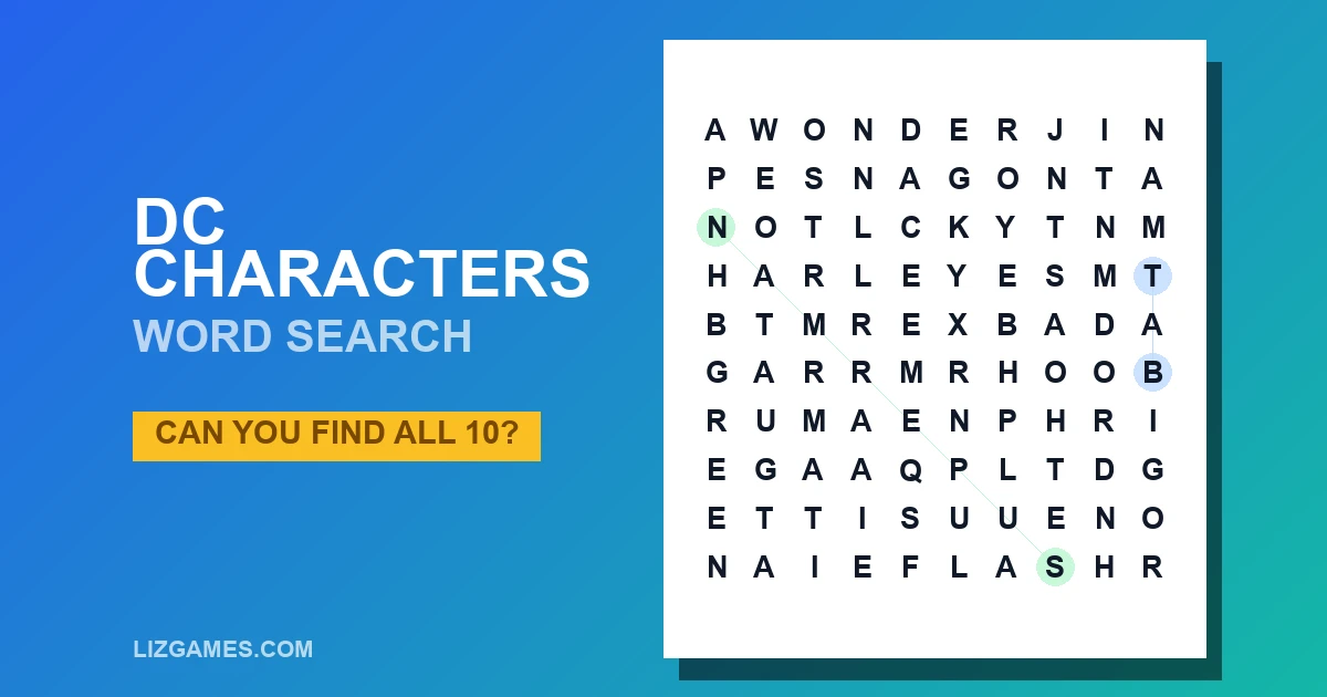 DC Characters Word Search