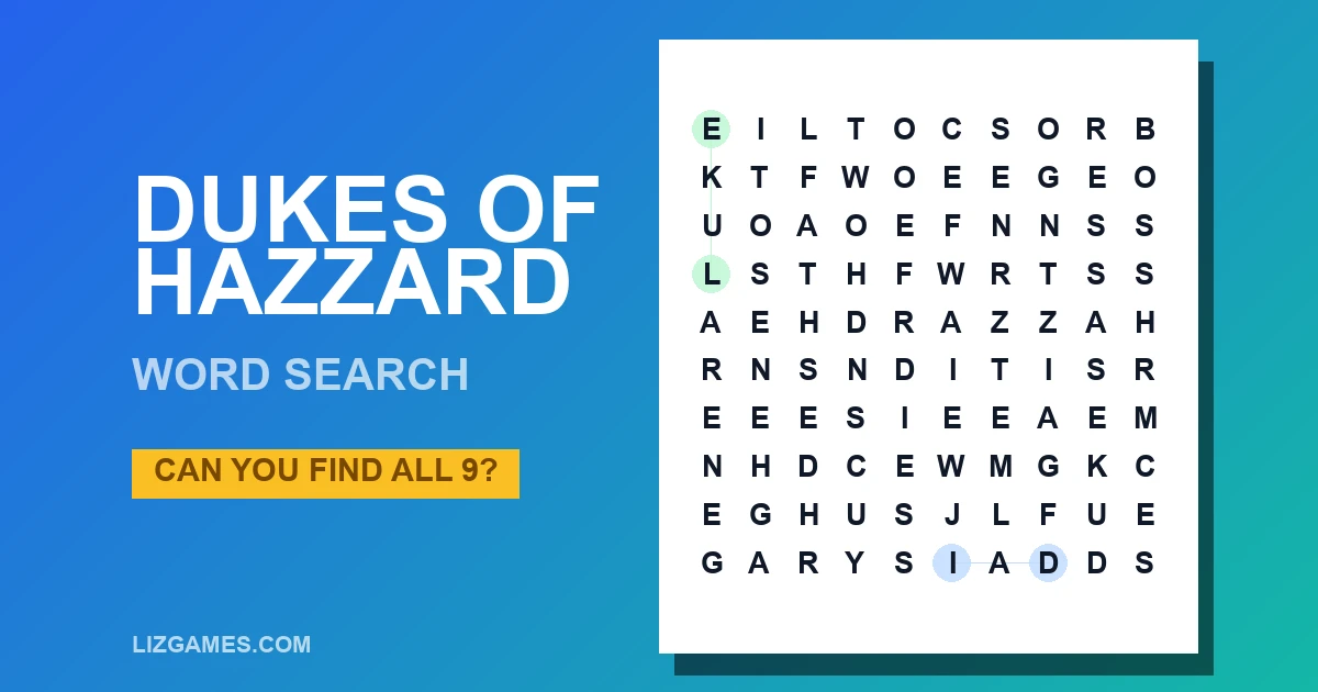Dukes of Hazzard Word Search