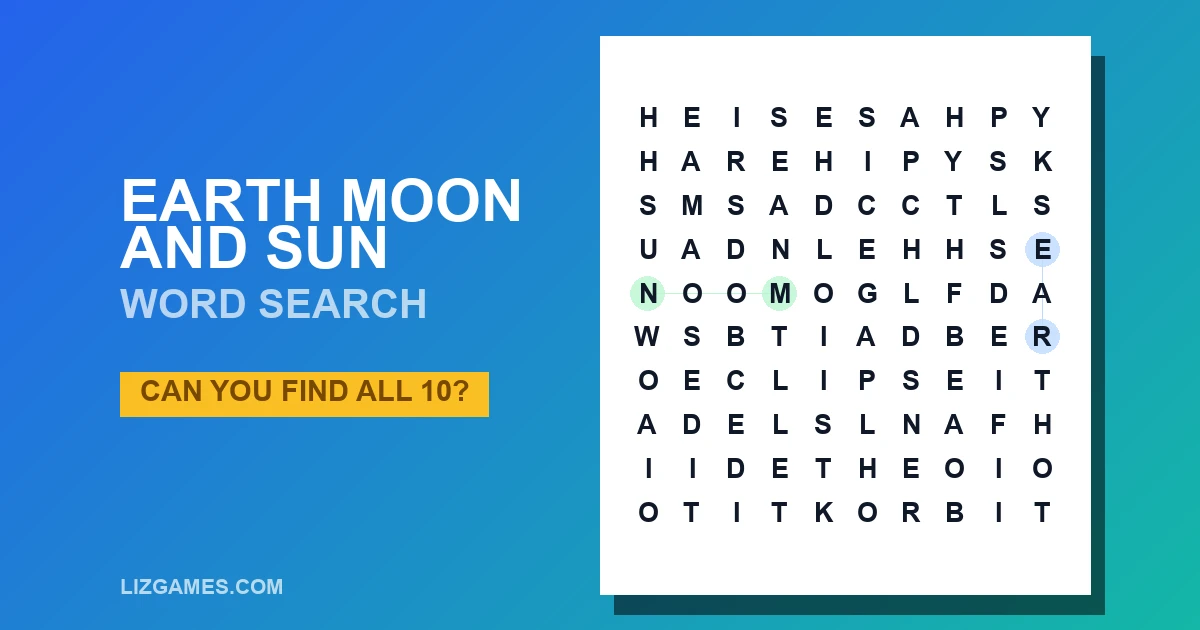 Earth Moon and Sun Word Search