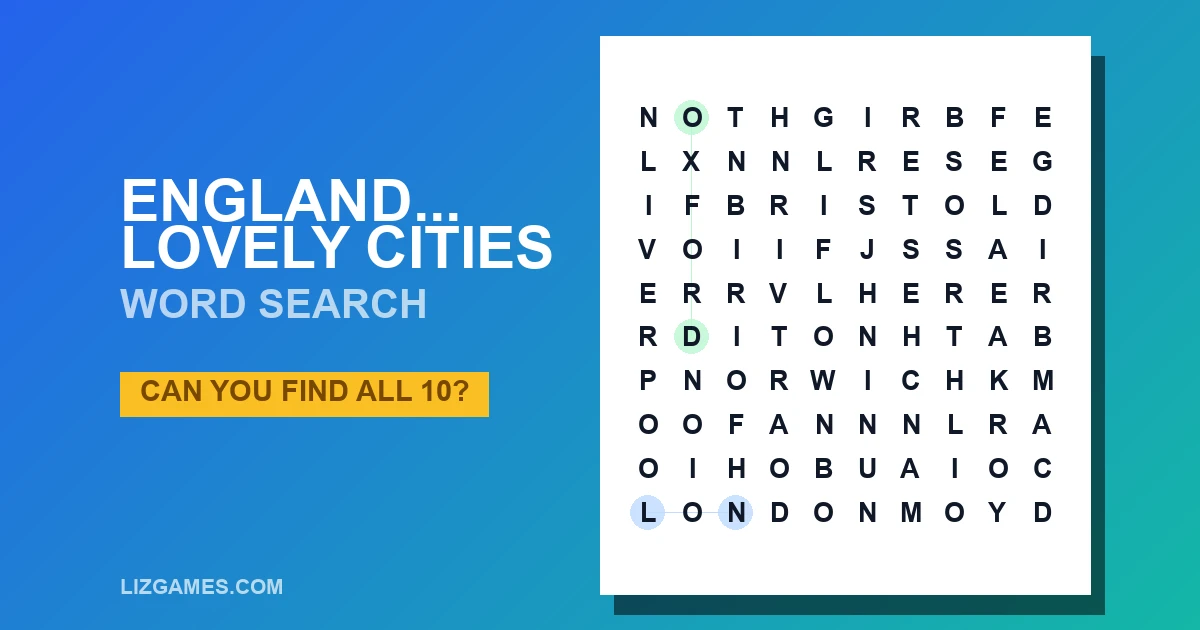 England... Lovely cities Word Search