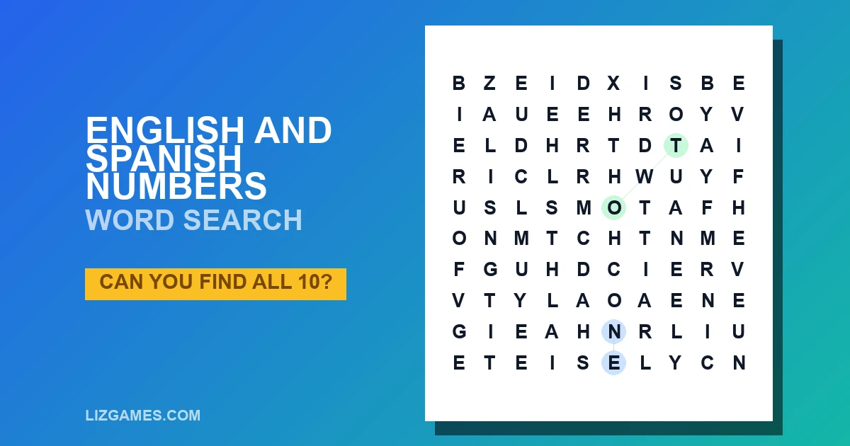 English and Spanish Numbers Word Search