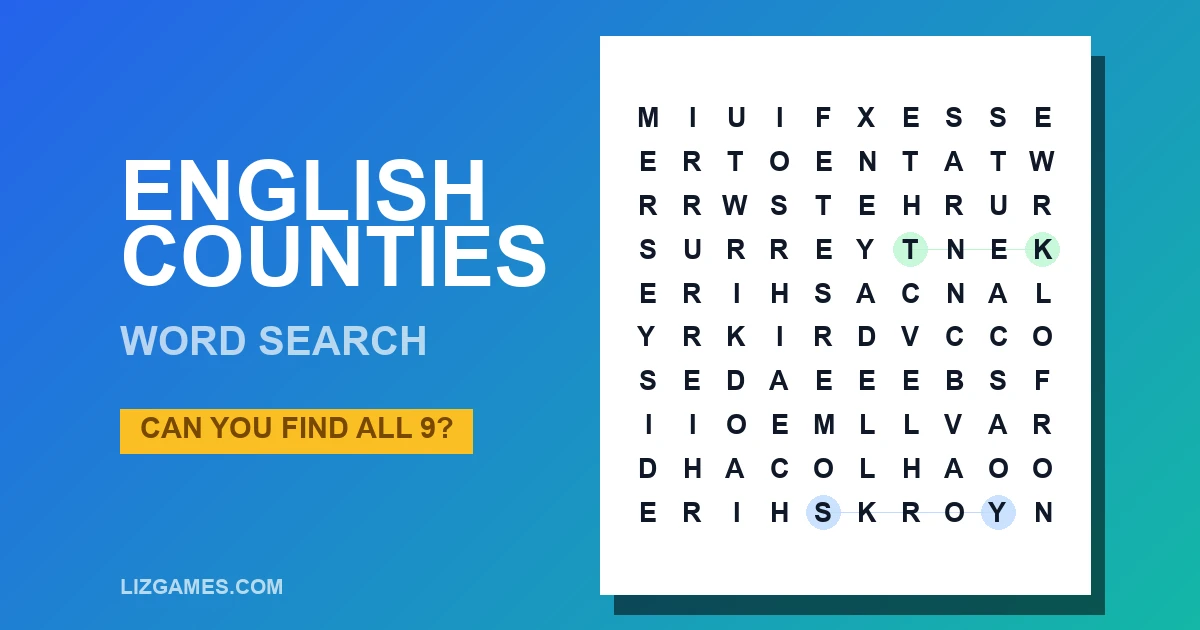 English Counties Word Search