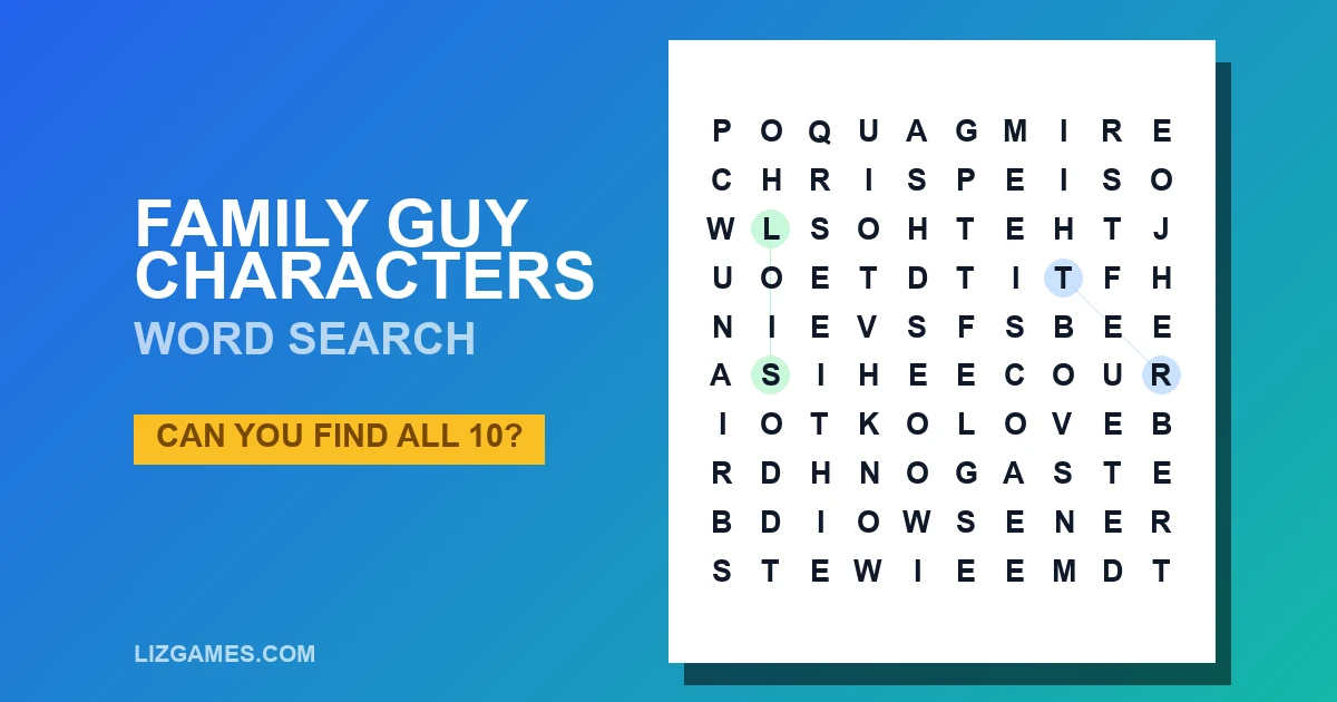 Family Guy Characters Word Search